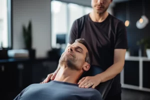 Man receiving head and shoulder treatment